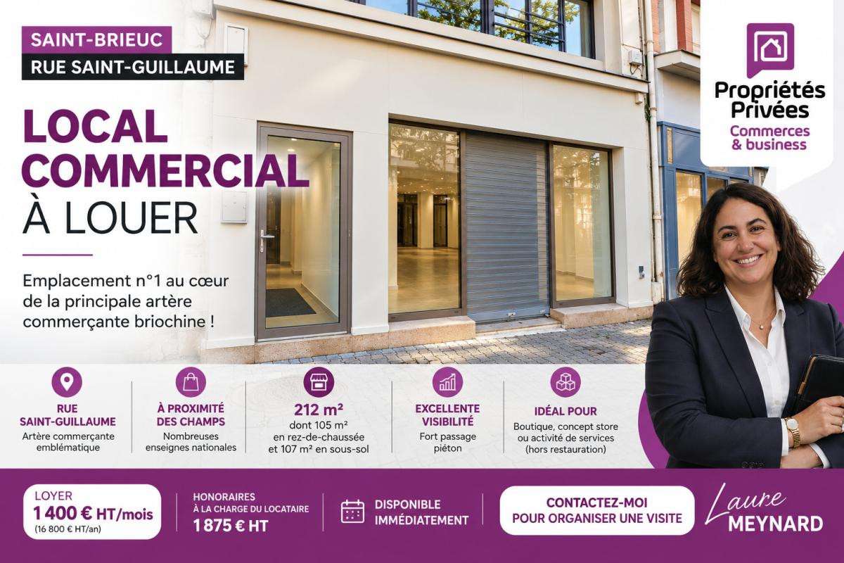 Location local commercial de 212m² à Saint Brieuc