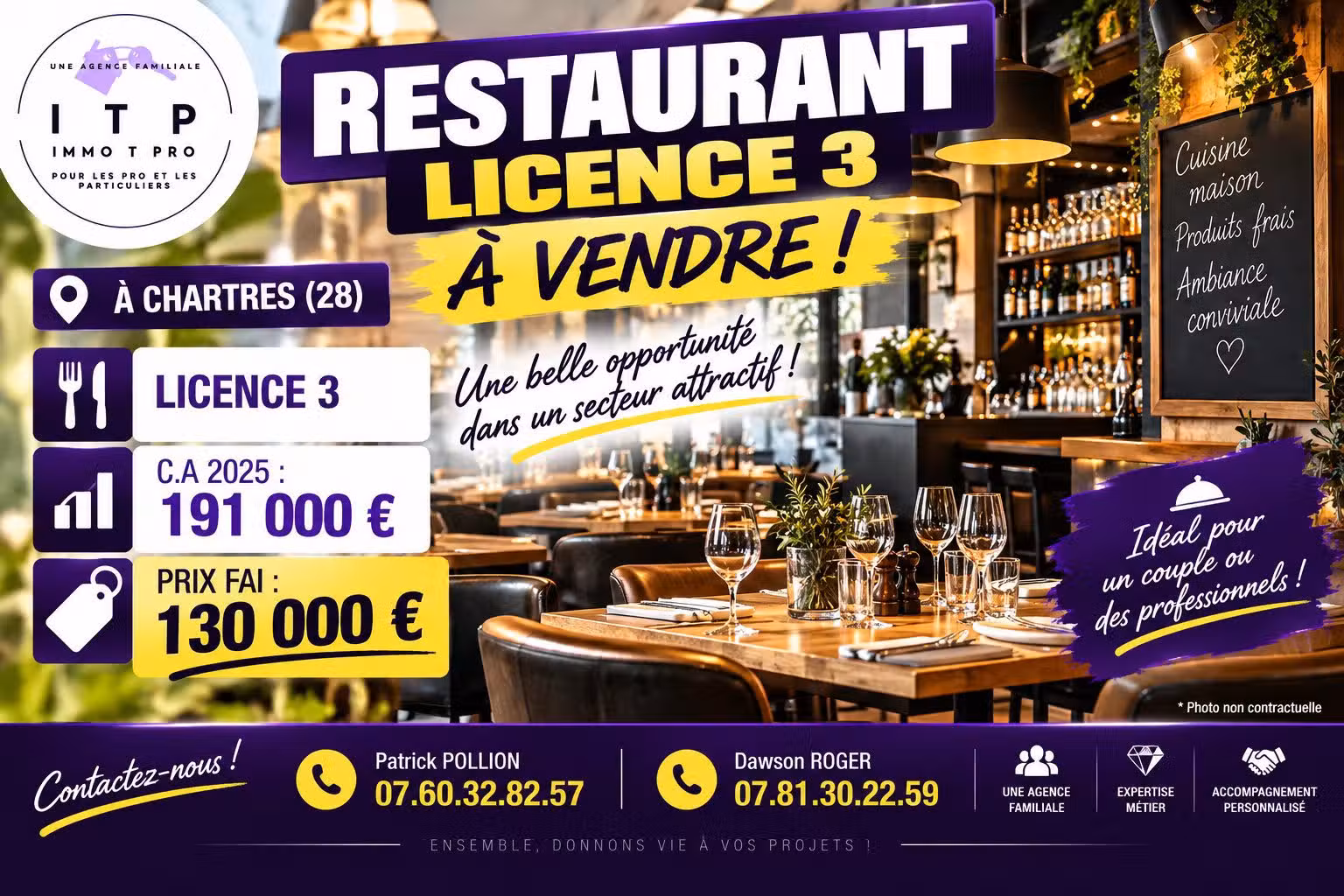 Cède restaurant licence 3 en centre ville Chartres