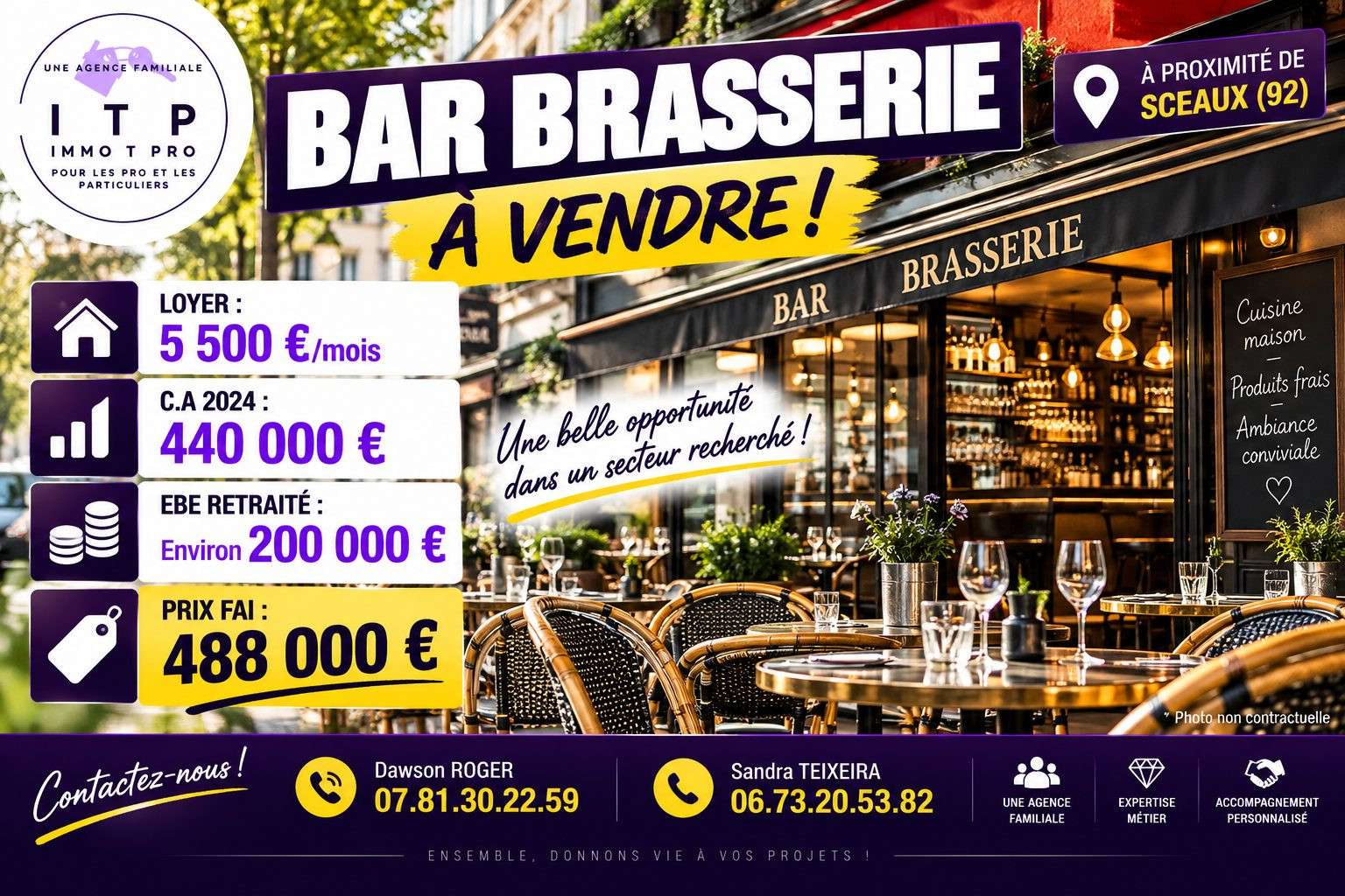 AV magnifique bar brasserie dans grande ville 92