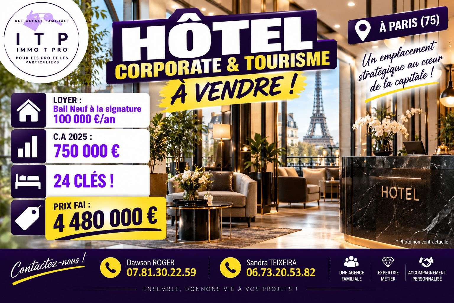 AV magnifique hôtel corporate et tourisme à Paris