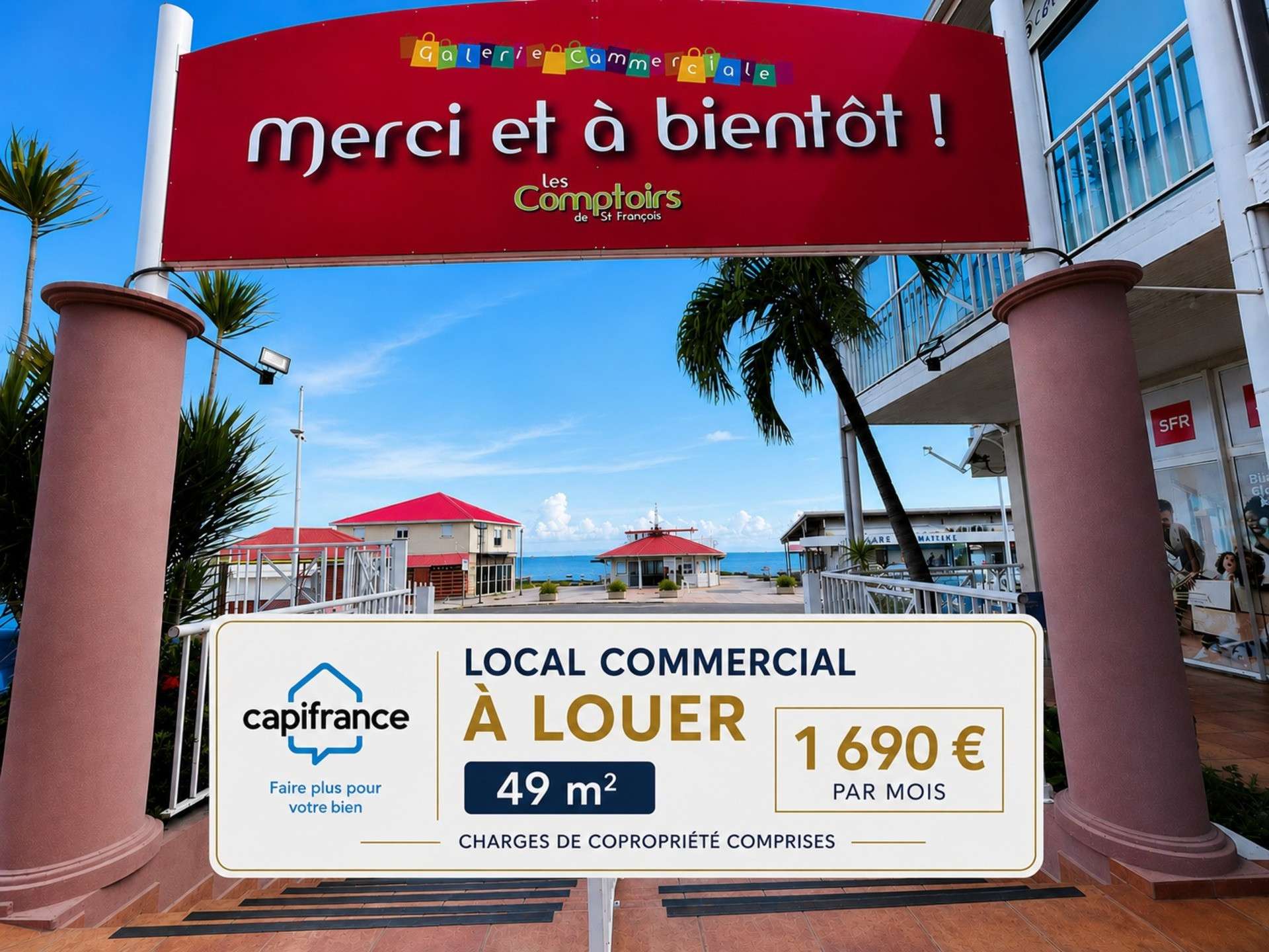 A louer local commercial 49m² à Saint François 