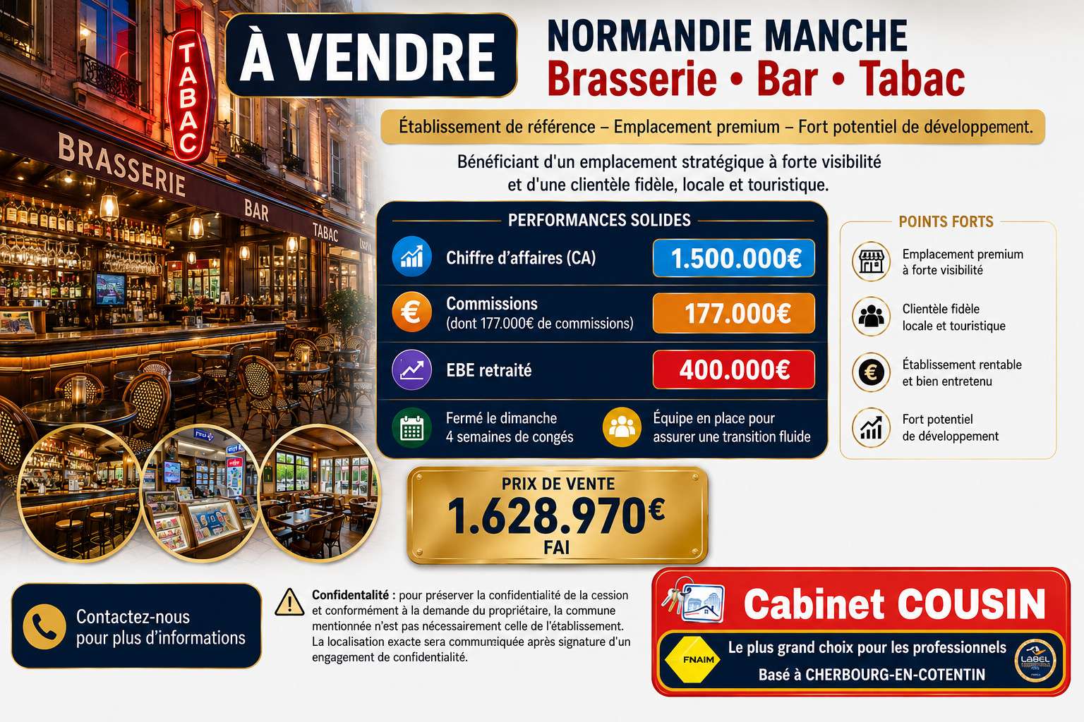 Vente bar brasserie tabac empl premium en Manche