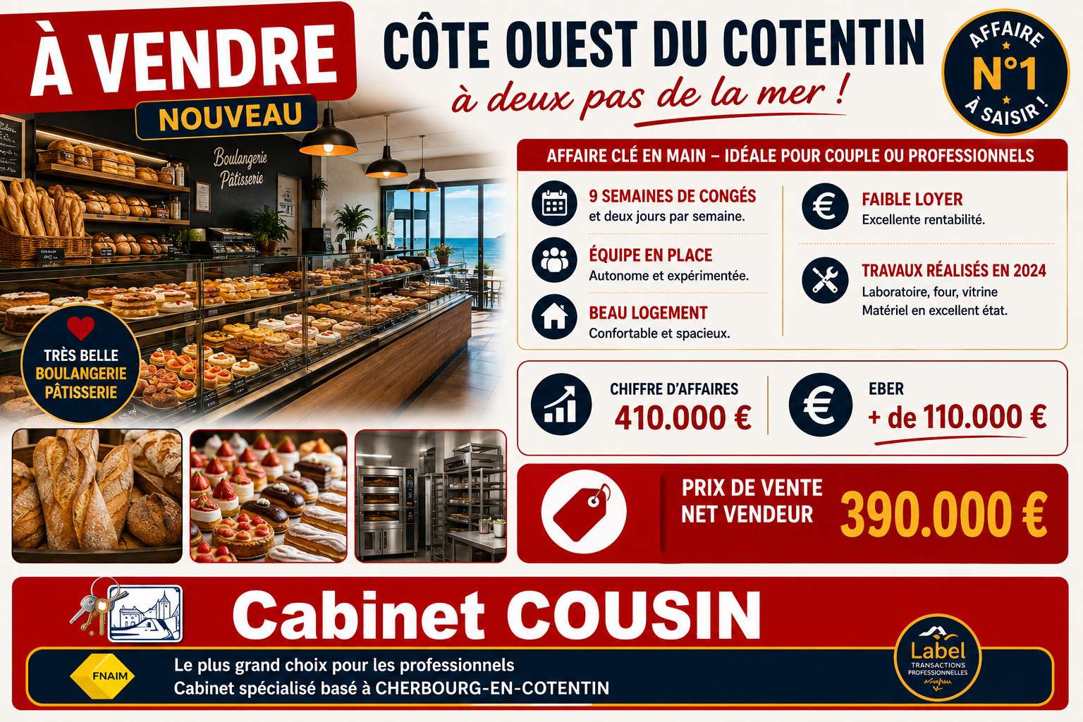 Vente boulangerie pâtisserie Côte Ouest Cotentin