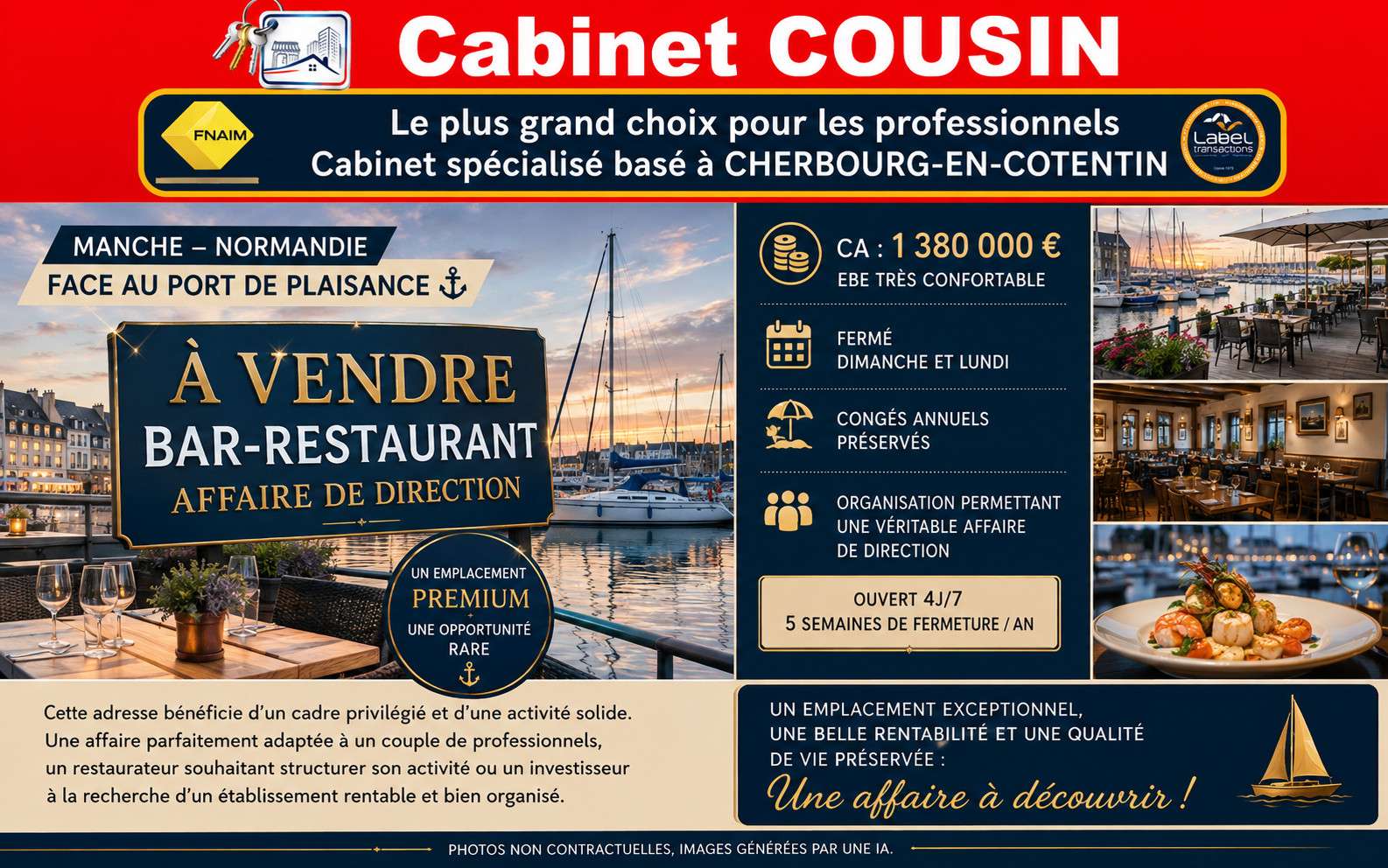 Vente bar restaurant face port de plaisance Manche