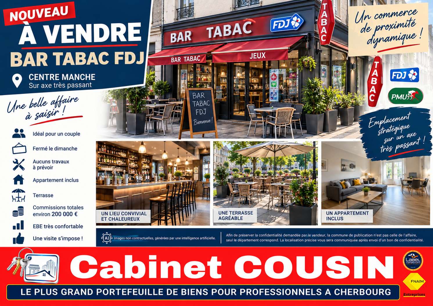 Vente bar tabac jeux loto PMU en Centre Manche