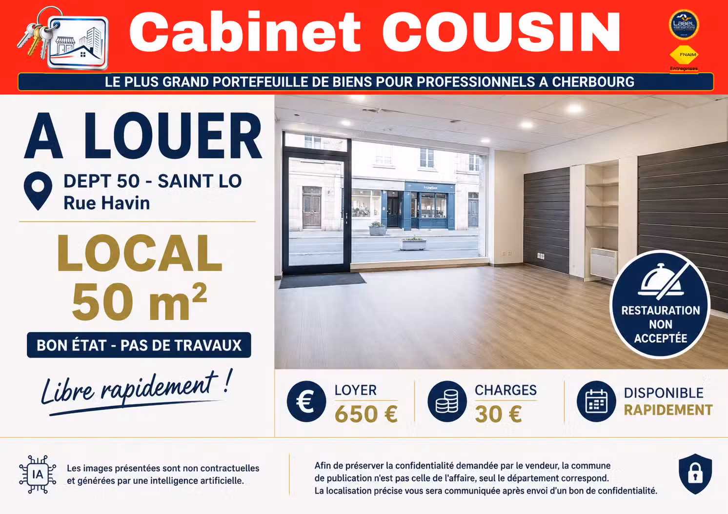 A louer local de 50m² à Saint Lô rue Havin