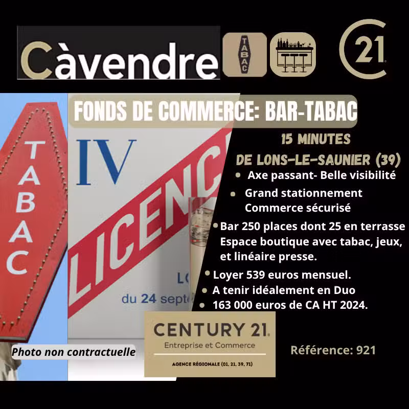 Vente magnifique bar tabac FDJ village du Jura 