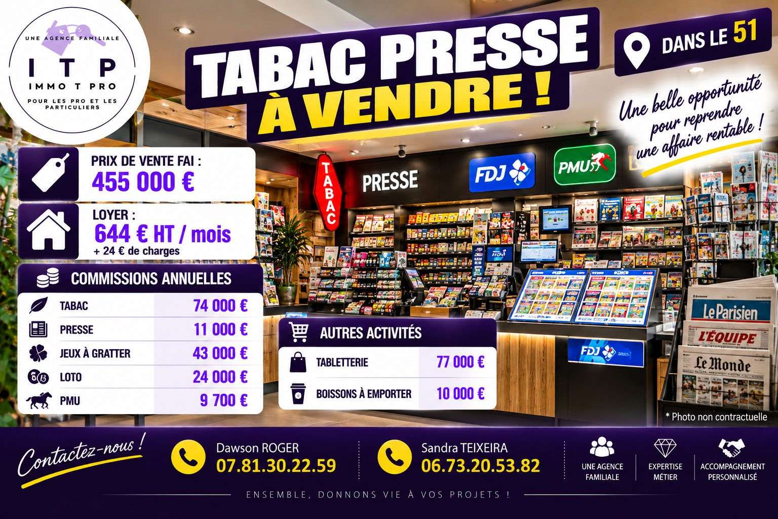 Vente beau FDC tabac presse FDJ grande ville Marne