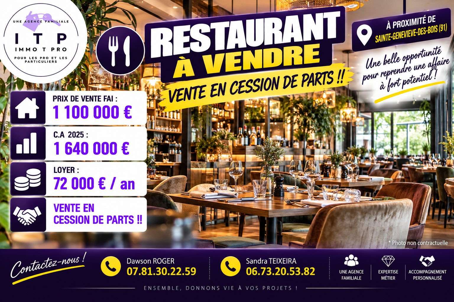 Vente restaurant licence IV top empl dept Essonne