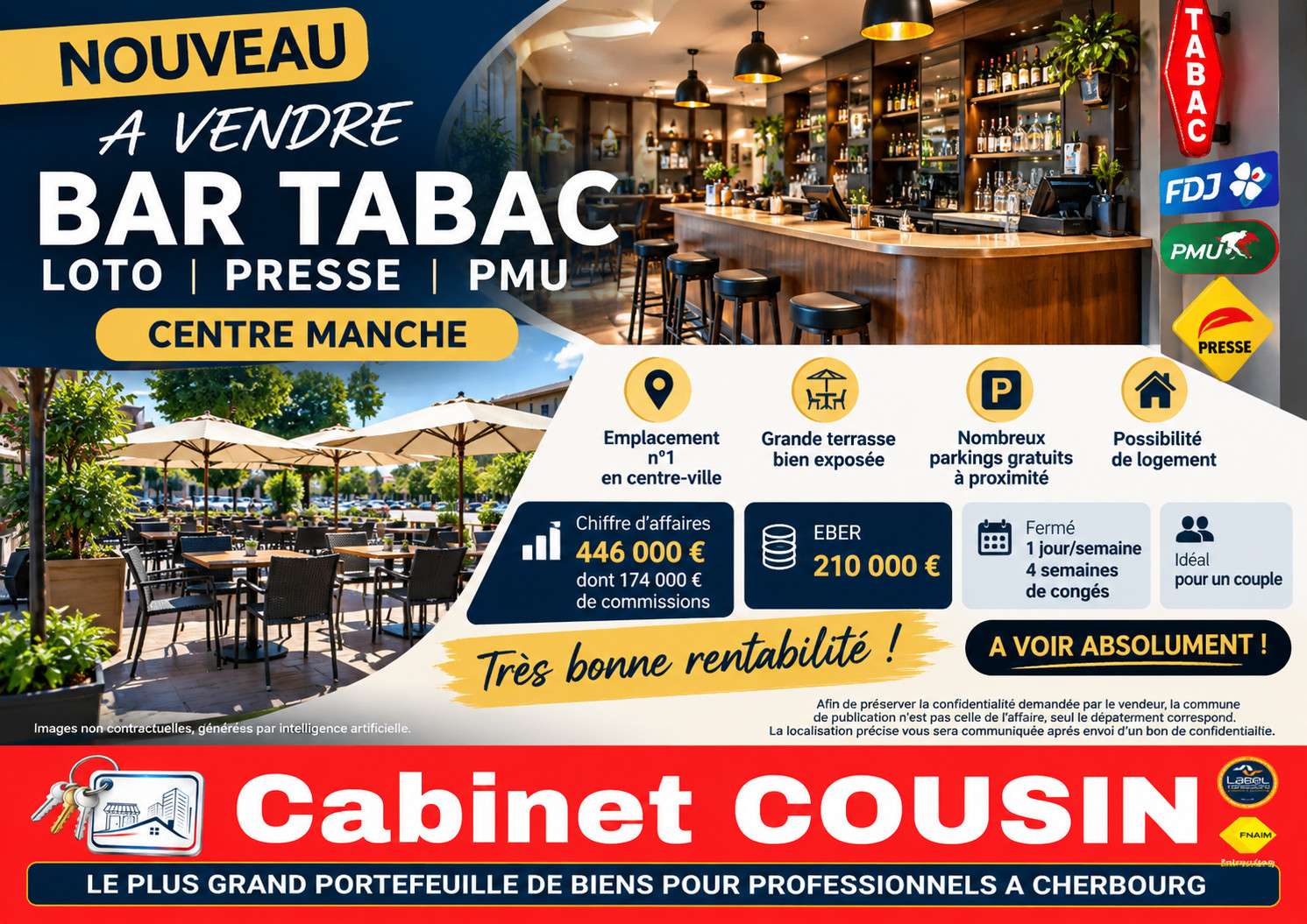 Vente bar tabac PMU en centre ville dept Manche