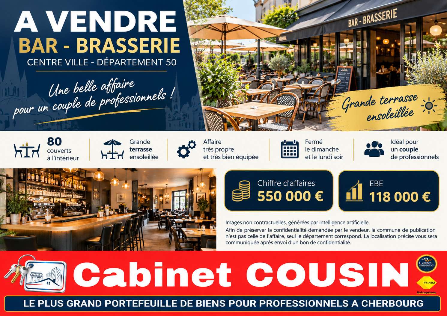 Vente bar brasserie très bien équipé en Manche