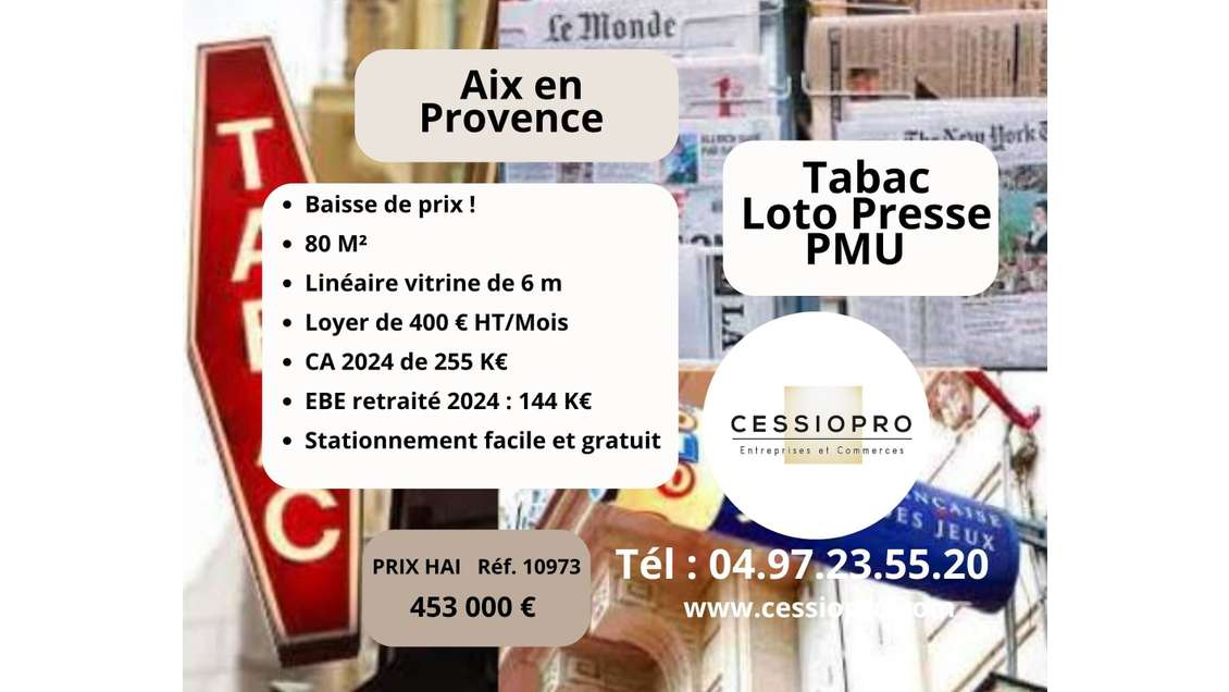 Vente FDC tabac loto presse refait à Aix en Pce