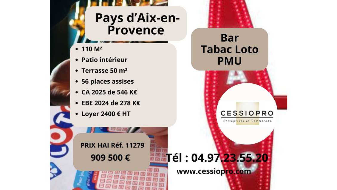 A vendre bar tabac loto PMU terrasse à Aix en Pce