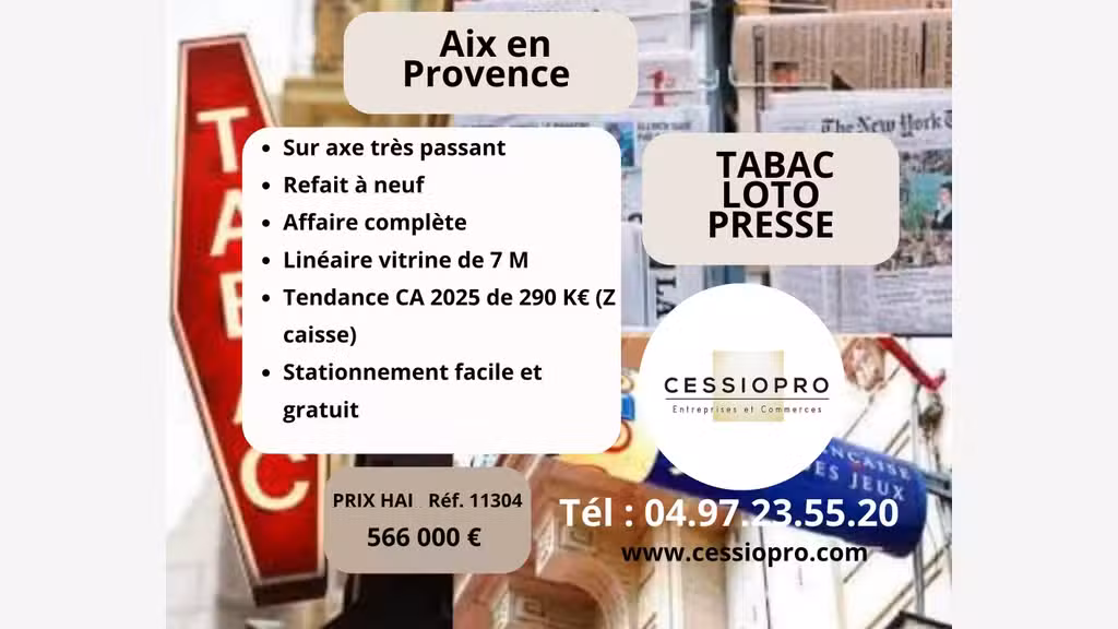 A vendre Tabac Loto Presse, refait à neuf à Aix  