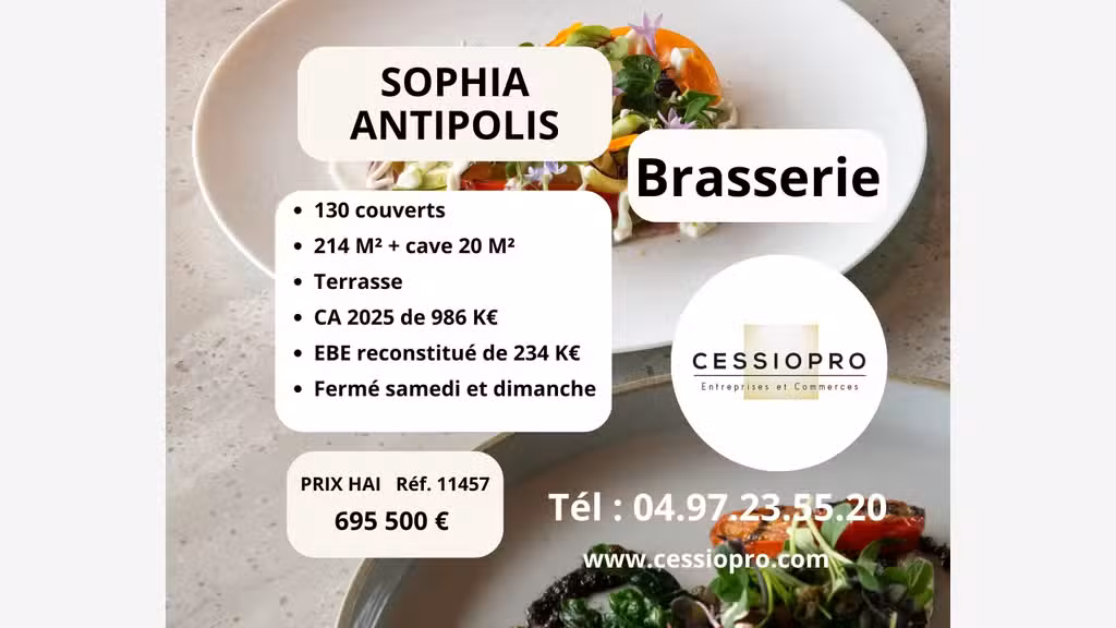 Vente brasserie 130 places à Sophia Antipolis