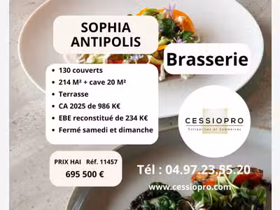Vente brasserie 130 places à Sophia Antipolis