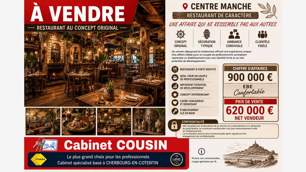 Vente restaurant concept original en Centre Manche
