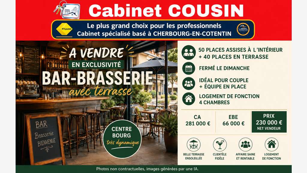 Vente bar brasserie avec terrasse à Coutances