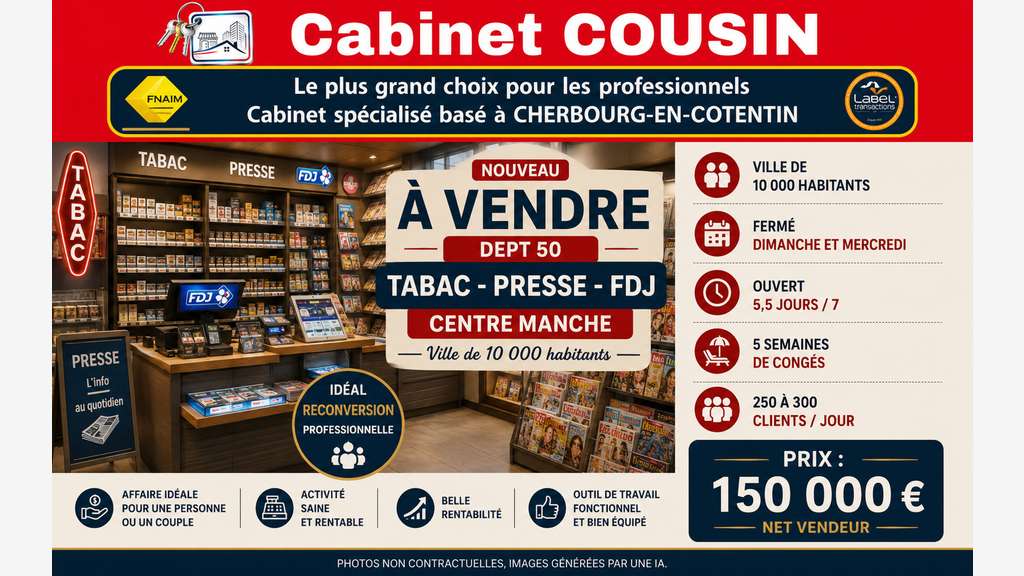 Vente tabac presse jeux en Centre Manche