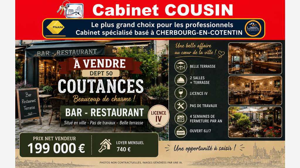 Vente bar restaurant belle terrasse sur Coutances