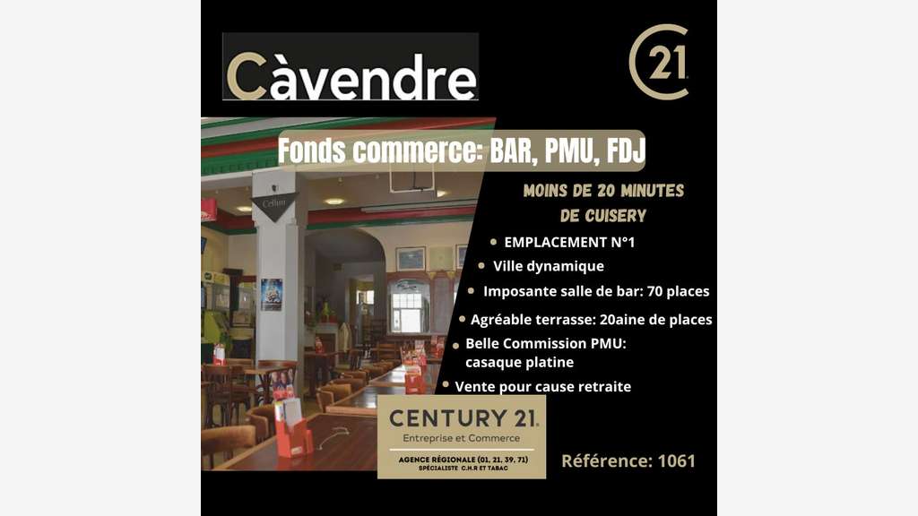 Vente fonds de commerce bar PMU FDJ à Cuisery