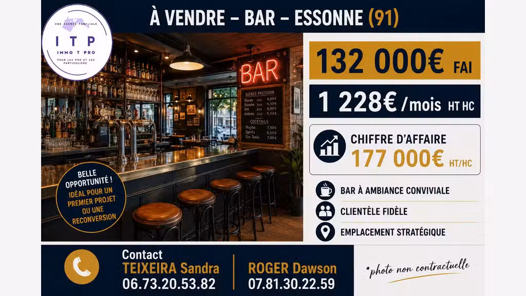 Vente magnifique bar pub dans une belle ville 91