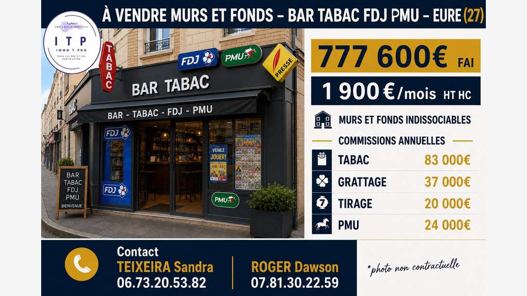 AV bar tabac FDJ PMU murs et FDC prox des Andelys