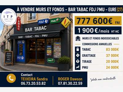 AV bar tabac FDJ PMU murs et FDC prox des Andelys