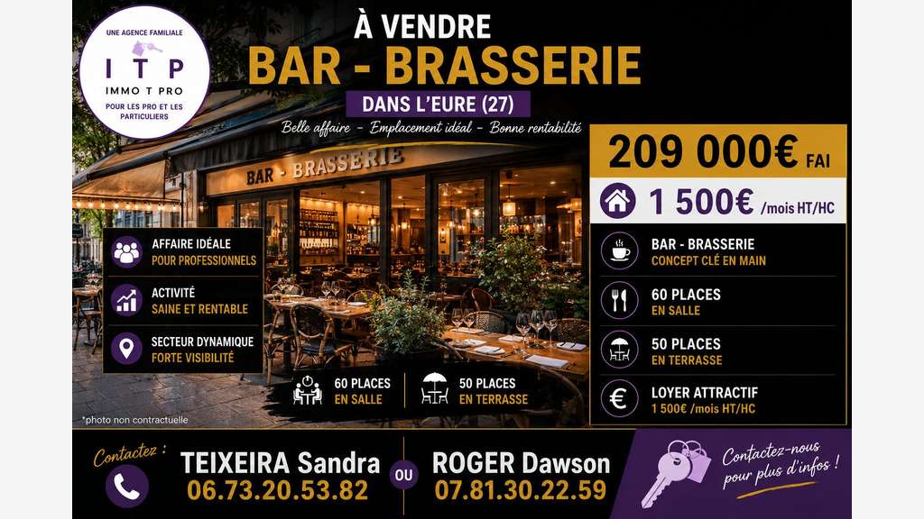 Cède magnifique bar brasserie d'angle les Authieux