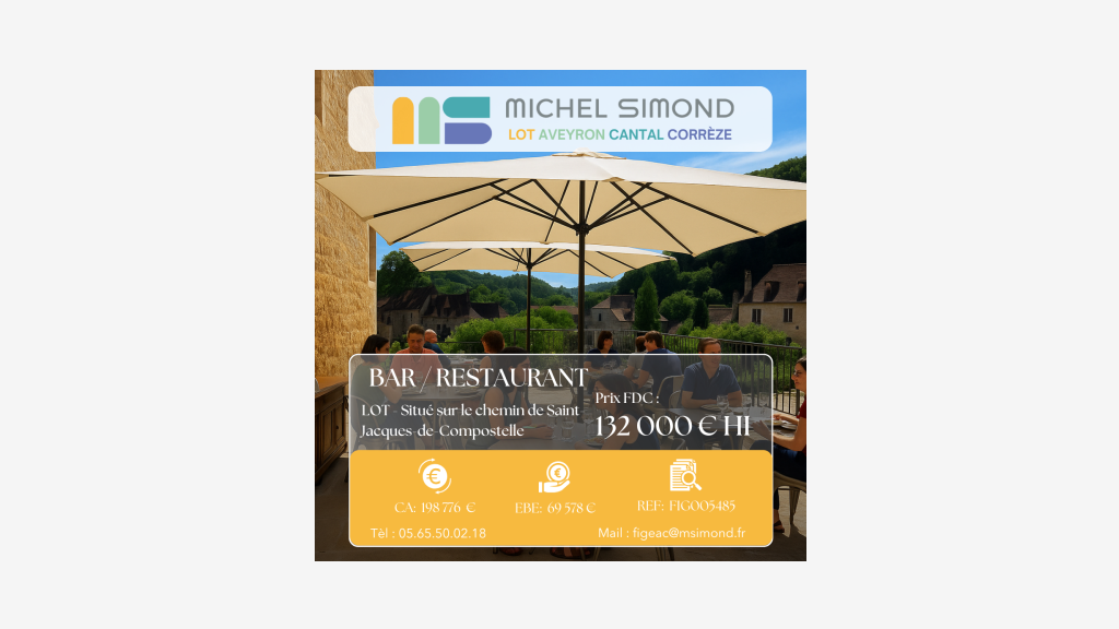 Vente bar restaurant lic IV dans la vallée du Lot