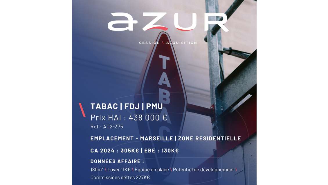 VENTE Tabac FDJ PMU sur Marseille Est