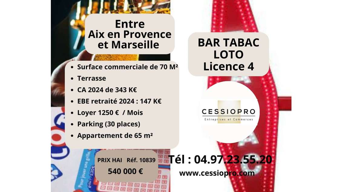 Cède bar tabac loto avec terrasse appart Marseille