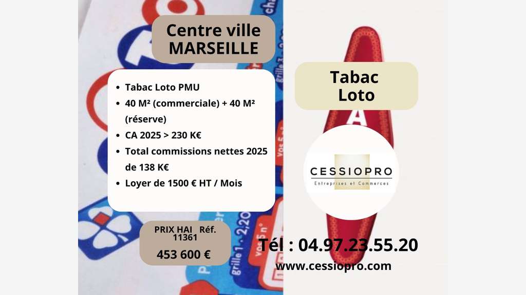 A vendre beau FDC tabac loto en centre Marseille