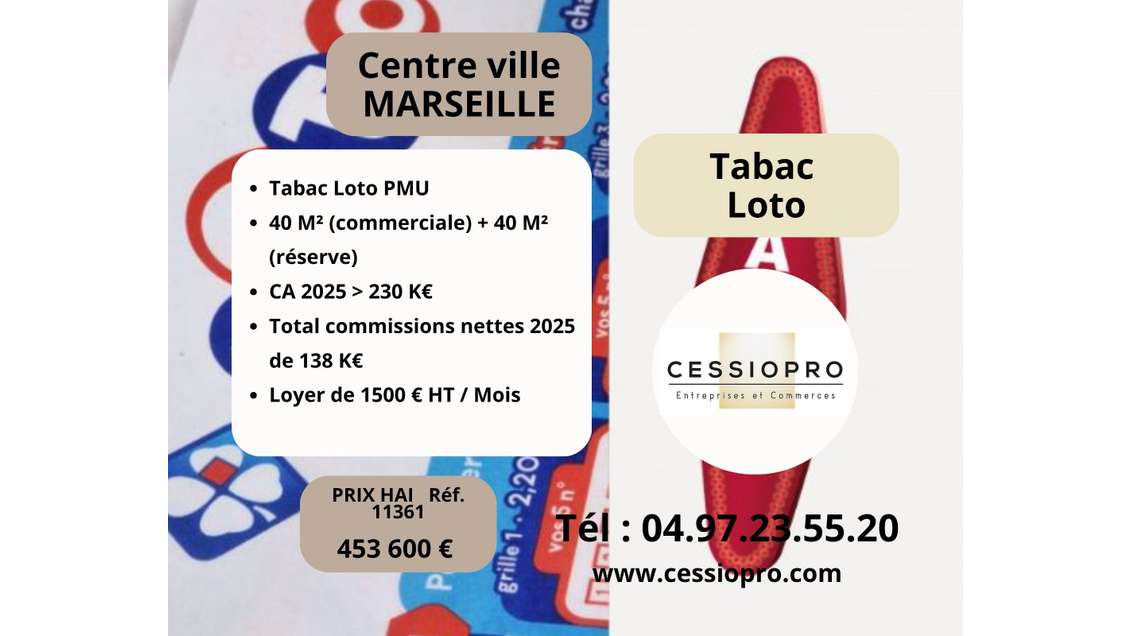 A vendre beau FDC tabac loto en centre Marseille