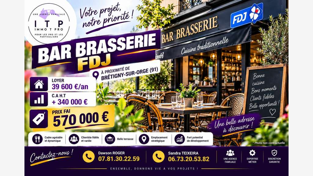 AV magnifique bar brasserie dans belle ville du 91