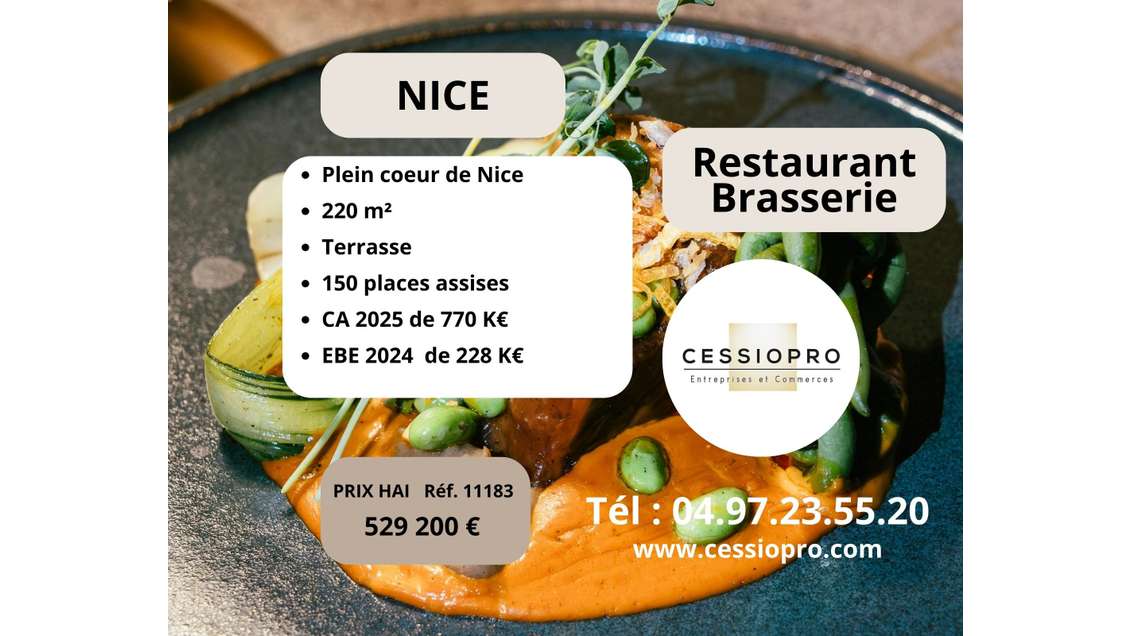 AV élégant restaurant/brasserie CA 2025 770K€ Nice