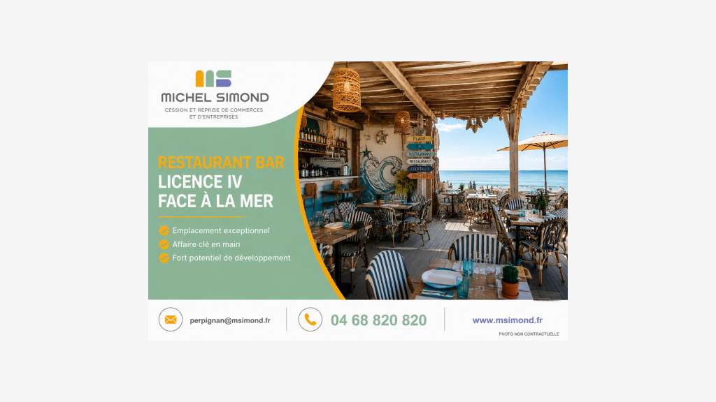 Vente FDC restaurant bar licence IV face mer 66