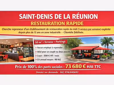 A vendre 100% parts sociales snack Saint Denis