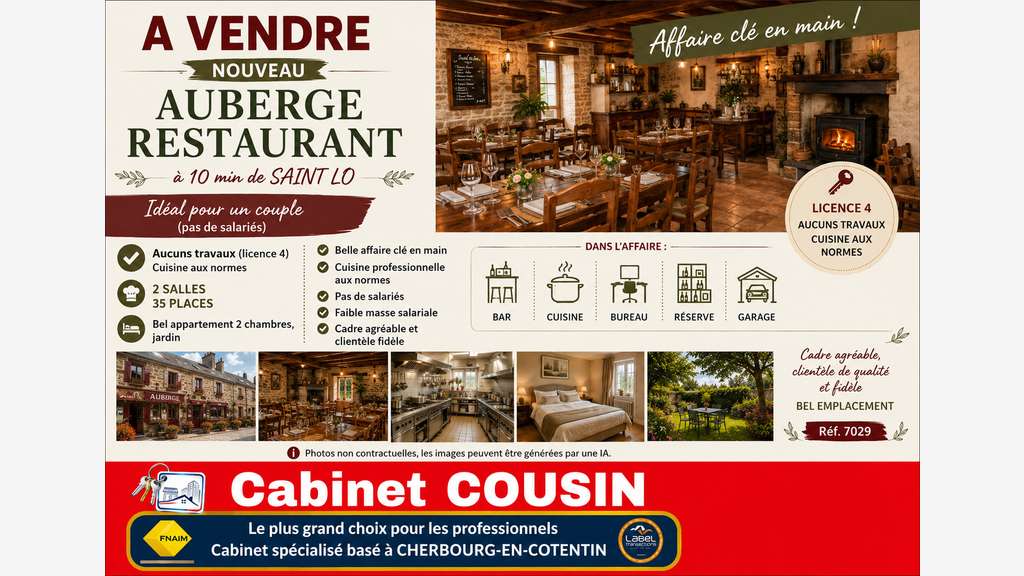 Vente restaurant bel appartement à 10 min Saint Lô
