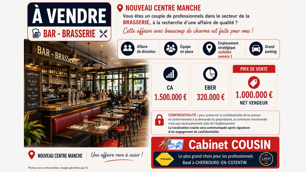Vente bar brasserie pizzeria en centre Manche