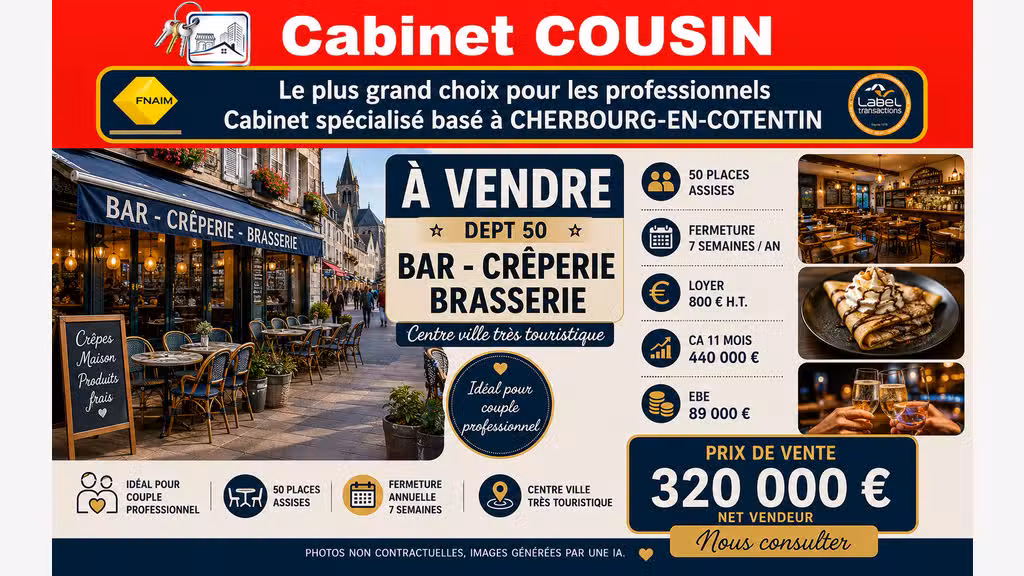 AV bar crêperie centre ville très touristique 50