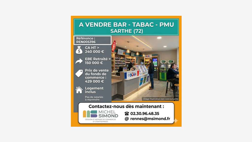 FDC bar tabac PMU à forte rentabilité en Sarthe 