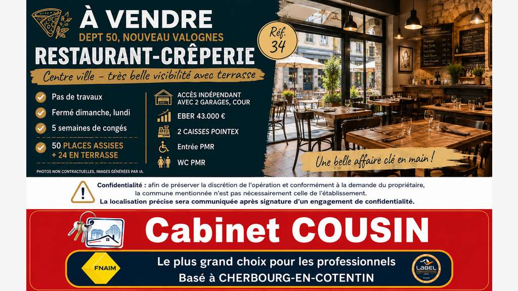 Vente restaurant crêperie empl N°1 à Valognes 