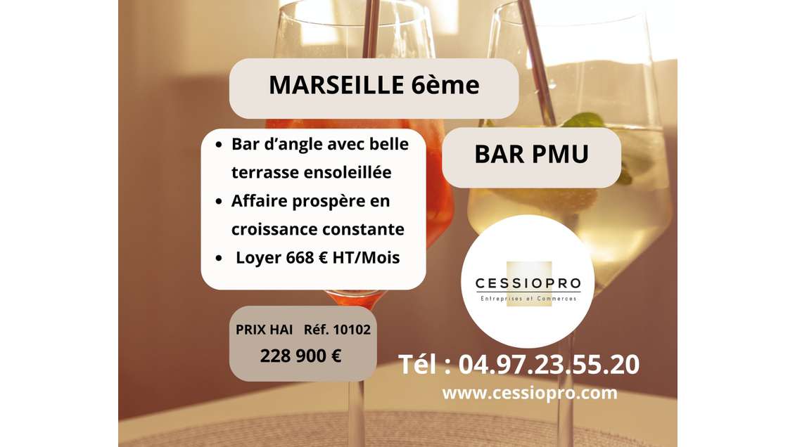 Vente bar PMU avec terrasse à Marseille 13006