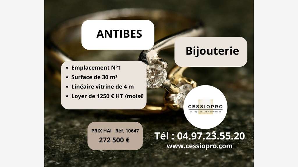 Vente bijouterie emplacement N°1 à Antibes centre