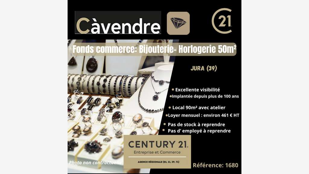 A céder bijouterie/horlogerie centre-ville du Jura