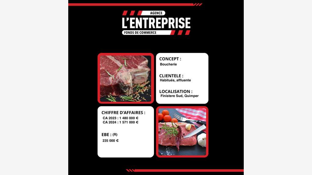 À vendre boucherie de référence empl N°1 Quimper