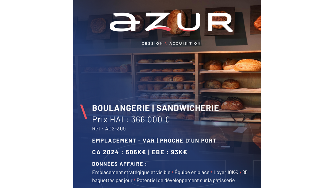 VENTE Boulangerie Sandwicherie dans le Var