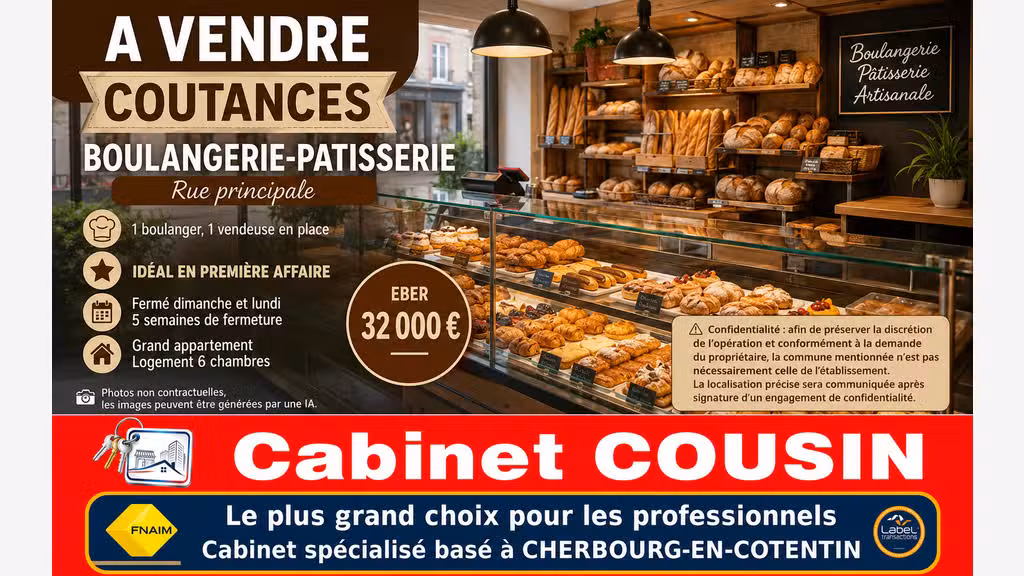 Vente boulangerie pât à Coutances rue principale