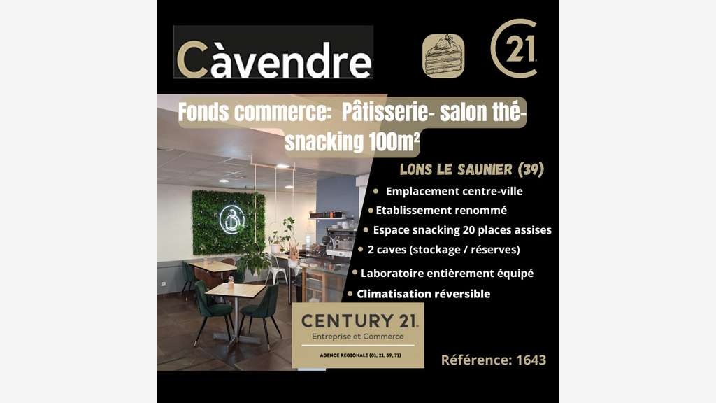 Vente pâtisserie salon thé snack à Lons le Saunier